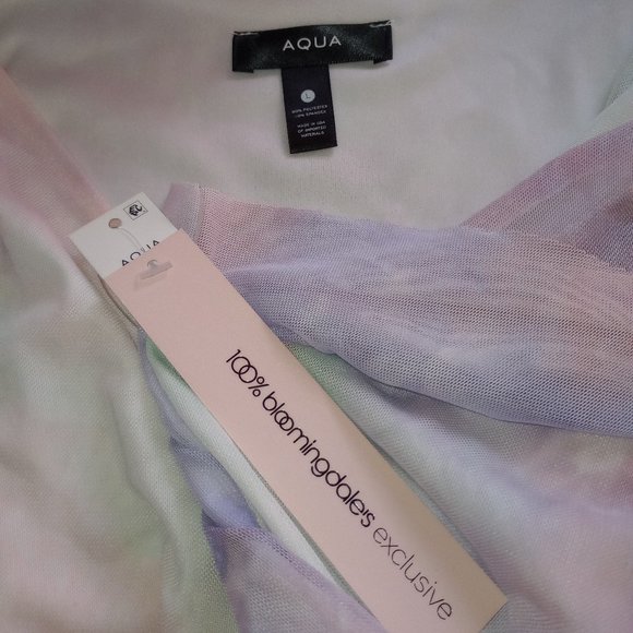 AQUA Dress Flutter-Sleeve Mesh Overlay (L) NEW - Picture 3 of 4